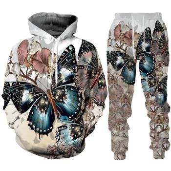 3D printing long-sleeved sweater suit 3D印花長袖衛衣套裝男士