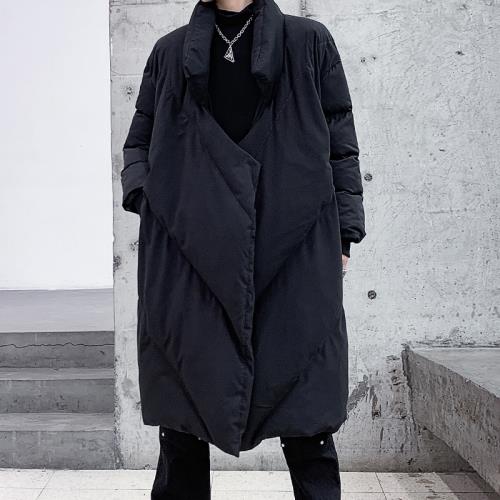韓國暗黑系小眾繭型面包服棉服男女寬松廓形外套中長款無扣棉大衣