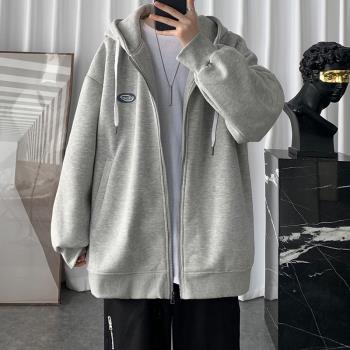 男士外套春秋款簡約寬松休閑衣服美式潮牌連帽夾克秋季開衫衛衣潮