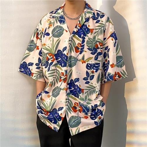 潮牌歐美復古夏威夷風短袖襯衫