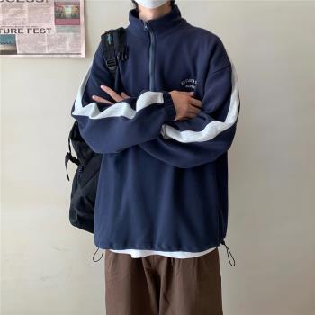 半拉鏈衛衣男春秋款潮牌設計感小眾運動上衣美式休閑男裝套頭外套