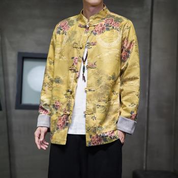 中國風唐裝男中式復古爸爸裝外套春秋季潮牌寬松立領夾克男士漢服