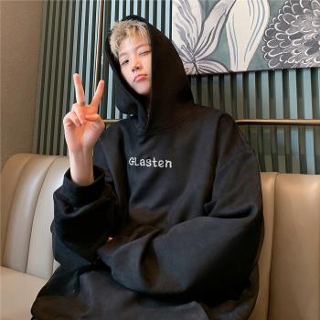 酒紅色衛衣男連帽春秋季潮牌寬松重磅外套美式復古麂皮絨上衣男裝