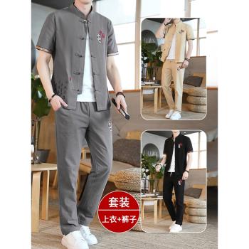 中國風短袖刺繡唐裝大碼衣服t恤