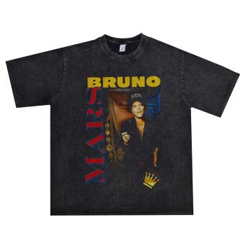 布魯諾·馬爾斯Bruno Mars火星哥24K Magic個性潮流水洗做舊T恤