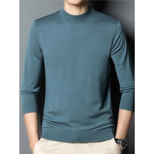 羊毛衫男士純羊毛長袖針織T恤打底衫春秋裝內搭純色圓領薄款毛衣