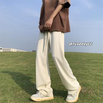 冰絲褲子男款夏季薄款直筒休閑褲日系復古cityboy運動褲男士長褲