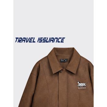 TRAVEL ISSUANCE 愛玩滑板 ins潮牌字母刺繡寬松情侶休閑夾克外套
