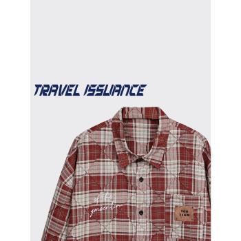 TRAVEL ISSUANCE 開心的話 慵懶復古格子設計感寬松休閑長袖襯衫