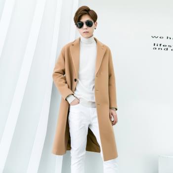 2024新款冬帥氣男呢子大衣韓版修身中長款風衣潮加厚毛呢外套落