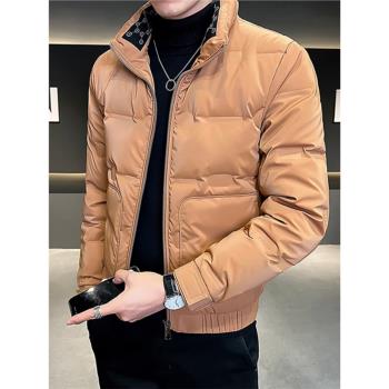 2023潮牌真皮輕薄羽絨服男裝男士秋冬季短款保暖潮流痞帥夾克外套