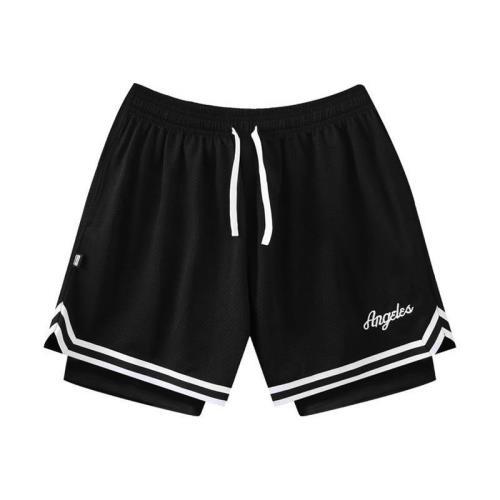 美式籃球短褲男子冰絲速干內襯健身訓練跑步運動假兩件休閑五分褲