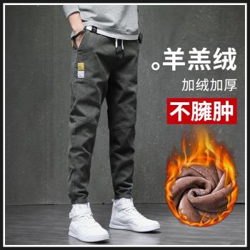 潮秋冬季束腳加絨加厚長褲工裝