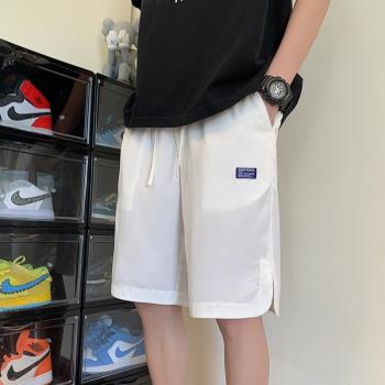 運動短褲男白色冰絲褲夏季薄款褲子速干休閑褲潮牌寬松直筒五分褲