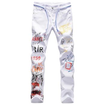 jeans中腰直筒修身印花牛仔褲