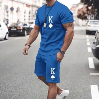3D printed sports round neck top set3D印花運動圓領上衣套裝男