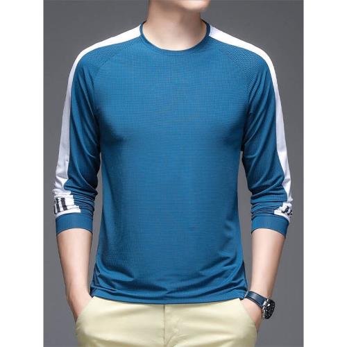 冰絲長袖t恤男士夏季薄款寬松2025新款運動圓領體恤春秋裝上衣服