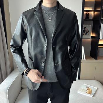 品牌男裝真皮皮衣男秋冬季加絨翻領綿羊皮夾克海寧軟皮草西裝外套
