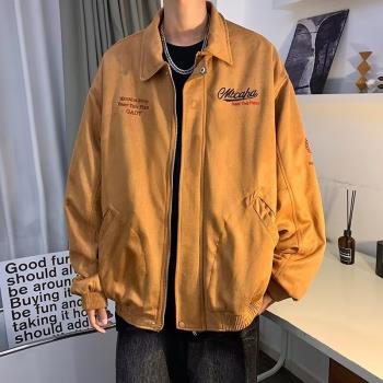 重磅麂皮絨外套男春秋季刺繡設計感小眾上衣美式潮牌寬松休閑夾克