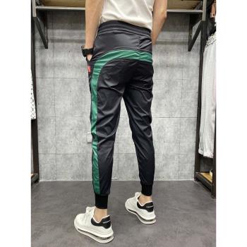 小腳韓版修身拼色冰絲速干休閑褲