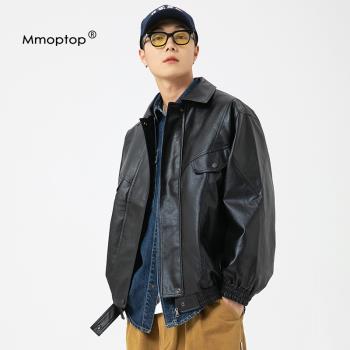 潮牌Mmopto春季寬松美式男生皮衣