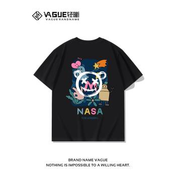 NASA聯名潮牌純棉短袖t恤男女夏季2023新款百搭ins情侶裝寬松衣服