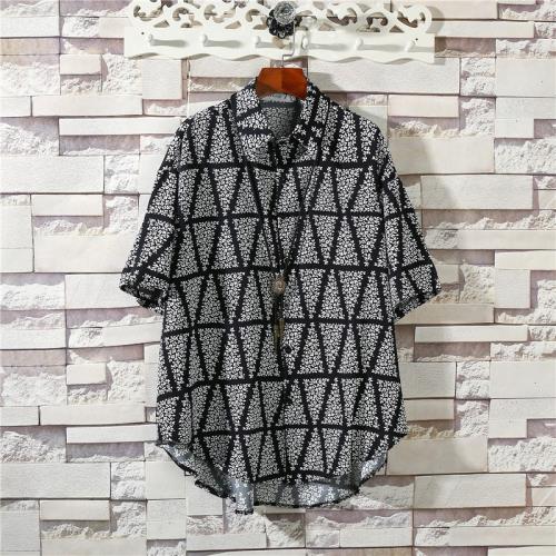 潮流男士黑白撞色中長款短袖襯衣個性冰絲涼爽薄款寬松BF風襯衫潮