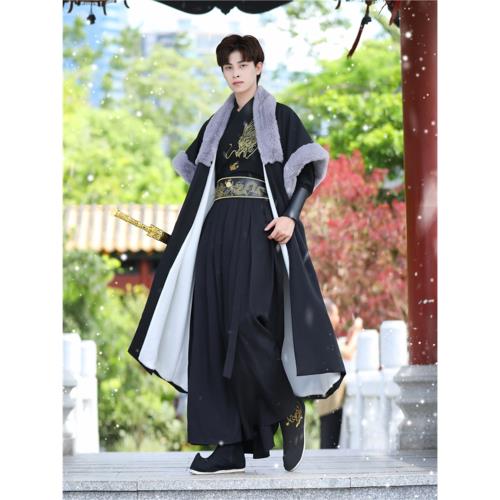 中國風原創漢服男裝武俠風大氅披襖裘衣斗篷加厚加絨保暖外套古裝