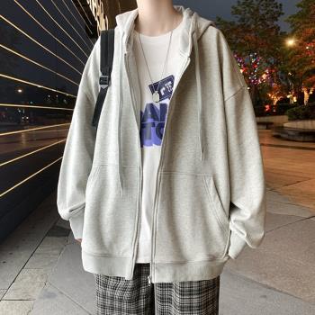 夾克男春秋新款連帽外套休閑純色上衣美式高階感沖鋒衣青少年衣服