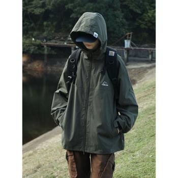 戶外露營三防沖鋒衣外套男秋季美式復古機能風山系登山服工裝夾克