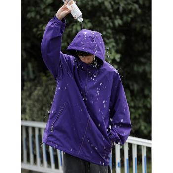戶外登山連帽沖鋒衣男日系復古cityboy外套秋季潮牌寬松機能夾克