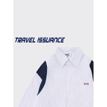 TRAVEL ISSUANCE 這樣狼狽 小眾設計感拼接撞色條紋寬松長袖襯衫