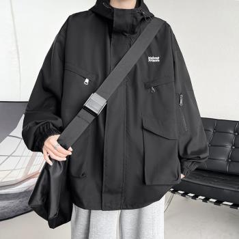 多口袋工裝外套男美式復古機能風戶外沖鋒衣2023新款秋季工裝夾克