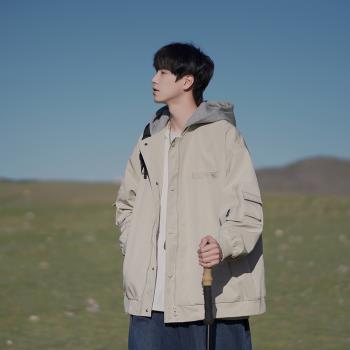 工裝夾克外套男秋季新款山系戶外運動登山服沖鋒衣男士連帽上衣潮