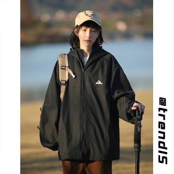 軟殼沖鋒衣男日系cityboy外套山系戶外運動夾克春秋潮流寬松衣服