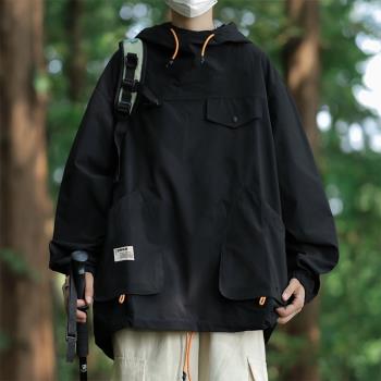 套頭工裝外套男美式機能風山系登山服秋季戶外沖鋒衣飛行員夾克潮