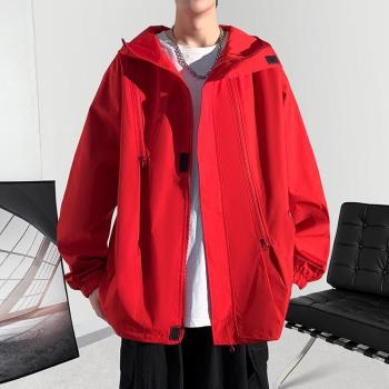 戶外沖鋒衣男美式復古工裝外套秋季青少年機能風登山服飛行員夾克