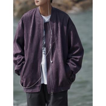 麂皮絨棒球服外套男秋季潮流美式高街飛行員夾克戶外機能風沖鋒衣