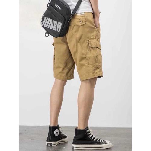 美式復古卡其色休閑短褲男潮牌夏季薄款多口袋工裝五分褲寬松中褲