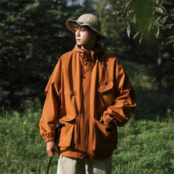 多口袋機能沖鋒衣男日系復古cityboy外套秋季戶外山系防風登山服