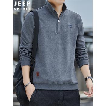 JEEP/吉普衛衣男春秋冬立領半拉鏈加厚休閑長袖T加絨打底上衣2025