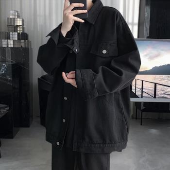 2023春款黑色牛仔外套男士春秋大碼男裝vintage夾克潮牌潮流秋裝