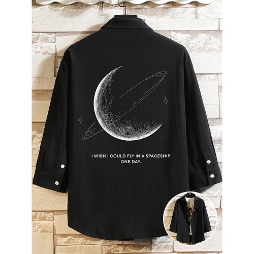 短袖襯衫男夏季潮流七分袖翻領衣服潮牌紐扣裝飾襯衣青少年外套男