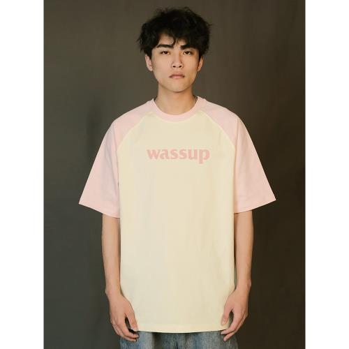 WASSUP拼色插肩袖字母短袖T恤男女潮牌夏季新款純棉休閑上衣情侶