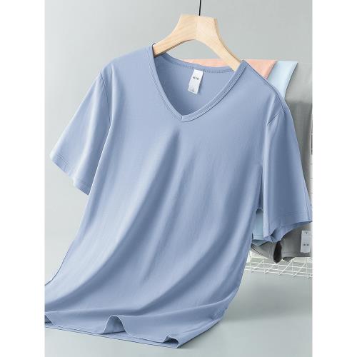 莫代爾冰絲t恤男短袖2025新款V領純色上衣服夏季半袖速干涼感體恤