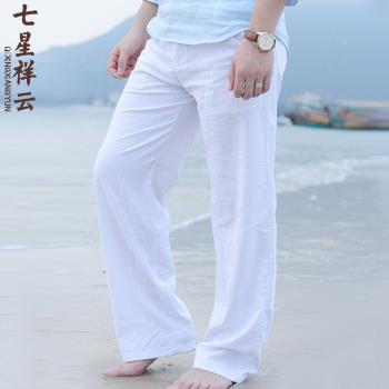 中國風休閑直筒寬松大碼亞麻褲