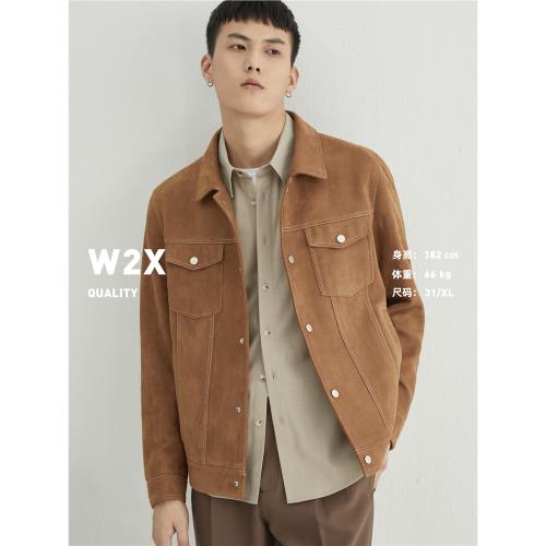 w2x春秋季麂皮絨夾克男2023年新款潮流百搭工裝外套痞帥休閑上衣