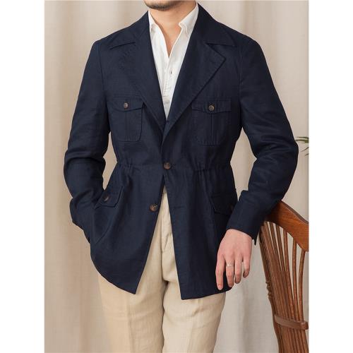 鹿三先生100%亞麻獵裝夾克日常紳士外穿游獵外套時尚復古型男潮