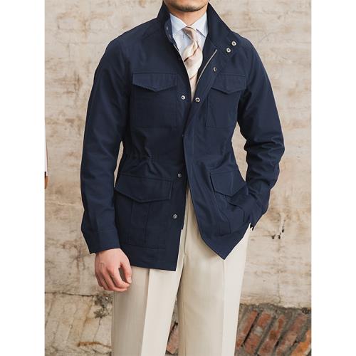 鹿三先生春夏輕薄立領收腰半掛面M65英倫夾克男復古獵裝防水外套