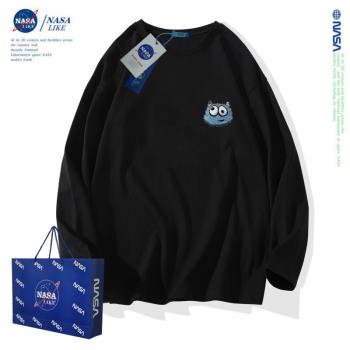 NASA聯名品牌~秋冬情侶裝長袖t恤男女寬松打底衫港風上衣2024新款